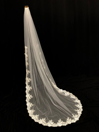 Voiles de mariée en dentelle Voiles de tulle à un niveau Applique Voiles de mariée en cascade