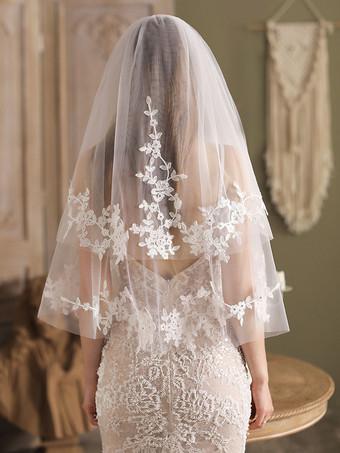 Cathedral Wedding Veil White Tulle Cut Edge 3 Tier Long Bridal Veils -  Milanoo.com