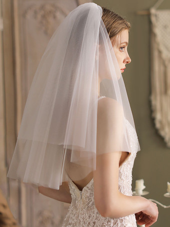Voile de mariage blanche en tulle deux niveaux