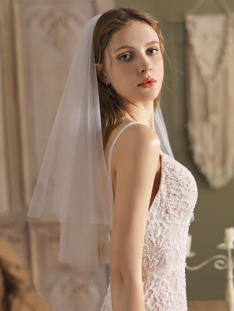 Voile de mariage blanche en tulle deux niveaux