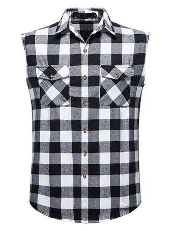 negro Camisa casual del hombre Cuello de conversión de la talla casual Plaid Red Men '' s Shirts