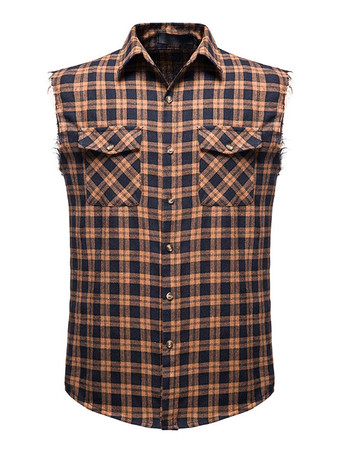 MarrónCamisa casual del hombre Cuello de conversión de la talla casual Plaid Red Men '' s Shirts