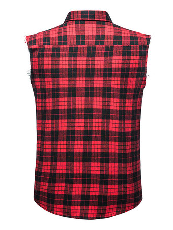 Camisa casual del hombre Cuello de conversión de la talla casual Plaid Red Men '' s Shirts