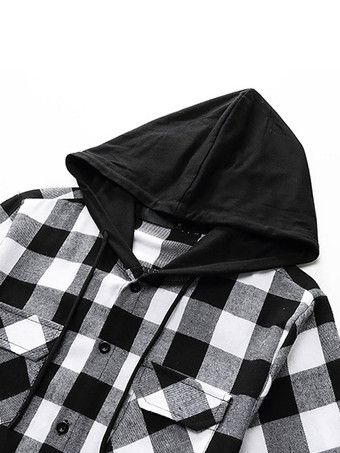 Camisa Casual para Hombre Capucha Casual Tela Escocesa Red Men '' s Shirts