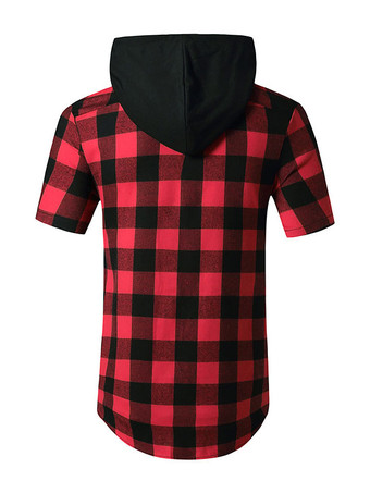 Camisa Casual para Hombre Capucha Casual Tela Escocesa Red Men '' s Shirts
