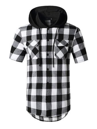 negro Camisa Casual para Hombre Capucha Casual Tela Escocesa Red Men '' s Shirts