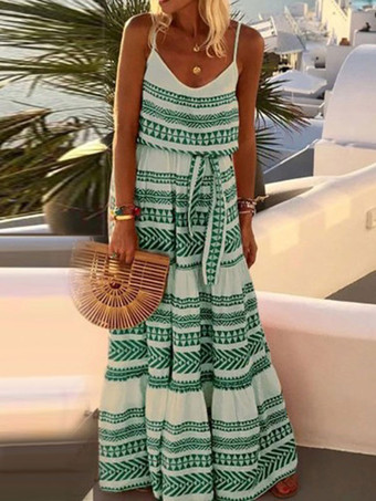 グリーン マキシドレス ノースリーブ ライトスカイブルー ストラップネック レースアップ マキシ オーバーサイズ ロングドレス