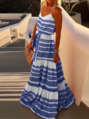 ライトスカイブルーマキシドレス ノースリーブ ライトスカイブルー ストラップネック レースアップ マキシ オーバーサイズ ロングドレス