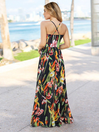 ブラック ホワイトマキシドレスノースリーブグリーンタイダイストラップネックプリーツ特大ポリエステルロングドレス