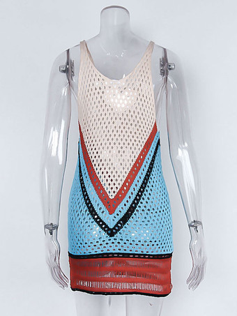 女性のためのカバーアップVネックノースリーブかぎ針編みビーチ水着