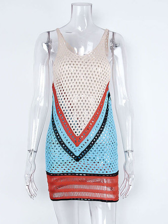 女性のためのカバーアップVネックノースリーブかぎ針編みビーチ水着