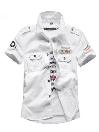 blanco Casual Camisa para Hombre Cuello de Turndown Casual Asimétrico Patchwork Dark Navy Men '' s Shirts