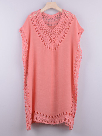 スイカ（レッド）カバーアップ ホワイト カットアウト Vネック 半袖 コンバーチブル