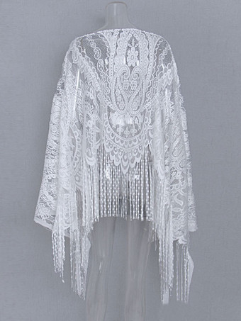 ツーピースセット カバーアップ ホワイト レース Vネック 長袖 夏 ビーチウェア レディース 2025