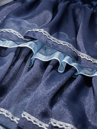 甘いロリータJSKドレス2セット ブルーネイビーツートーン パターンフリルジャンパースカート オーバーコート アイドルロリータドレス