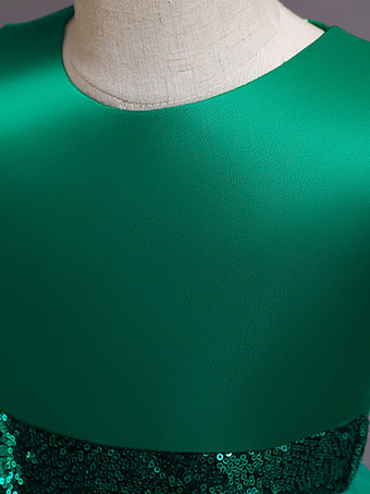 グリーンフラワーガールドレスジュエルネックノースリーブボウチュールポリエステルポリエステルコットンスパンコールキッズパーティードレス