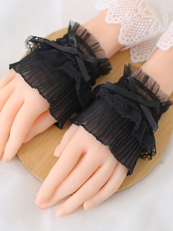 ブラック 甘いロリータブレスレット アクセサリープリーツポリエステルファイバーボウレースロリータアクセサリー ホワイト
