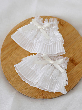 甘いロリータブレスレット アクセサリープリーツポリエステルファイバーボウレースロリータアクセサリー ホワイト