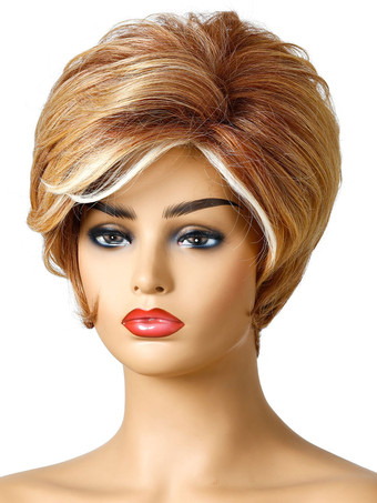 合成ウィッグコーヒーブラウンナチュラルウェーブ耐熱繊維乱れたショートレディースレディースショートウィッグ