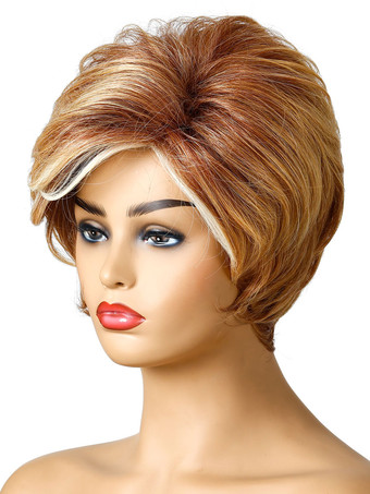 合成ウィッグコーヒーブラウンナチュラルウェーブ耐熱繊維乱れたショートレディースレディースショートウィッグ