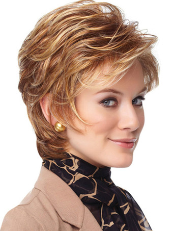 合成ウィッグコーヒーブラウンナチュラルウェーブ耐熱繊維乱れたショートレディースレディースショートウィッグ