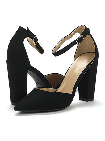 ヒールサンダルサンダルブラックチャンキーヒールポインテッドトゥテリー