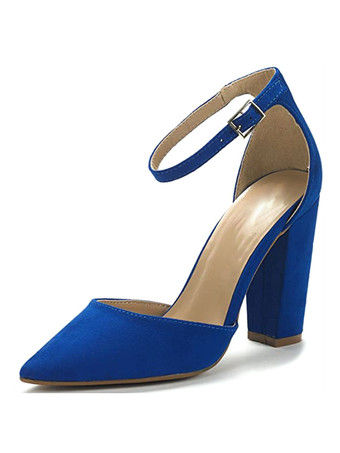 ブルー ヒールサンダルサンダルブラックチャンキーヒールポインテッドトゥテリー