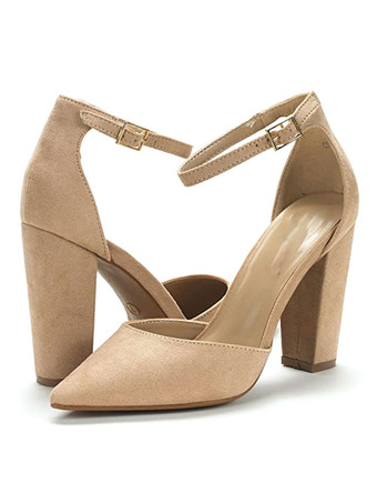 肌色ヒールサンダルサンダルブラックチャンキーヒールポインテッドトゥテリー