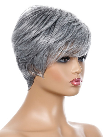 合成ウィッグシルバーストレート耐熱繊維乱れたショートレディースレディースショートウィッグ