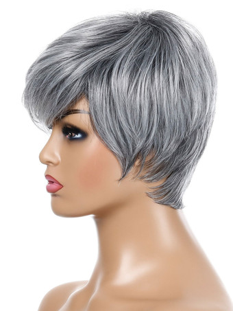 合成ウィッグシルバーストレート耐熱繊維乱れたショートレディースレディースショートウィッグ