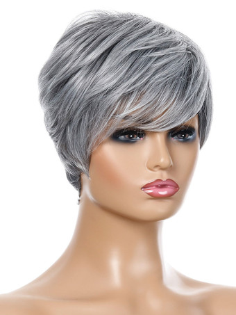 合成ウィッグシルバーストレート耐熱繊維乱れたショートレディースレディースショートウィッグ