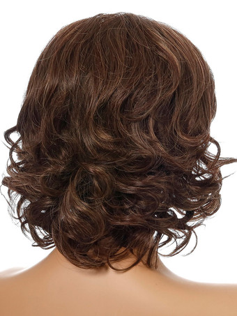 合成ウィッグコーヒーブラウンサイドパーティング耐熱繊維乱れたショートレディースレディースショートウィッグ
