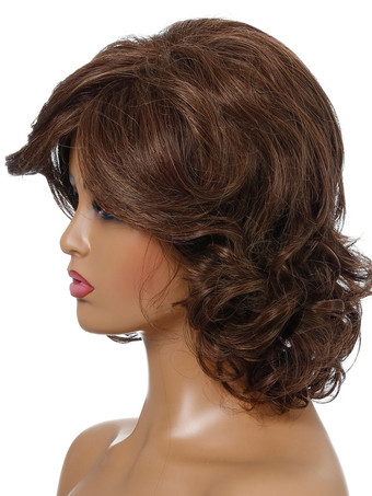 合成ウィッグコーヒーブラウンサイドパーティング耐熱繊維乱れたショートレディースレディースショートウィッグ
