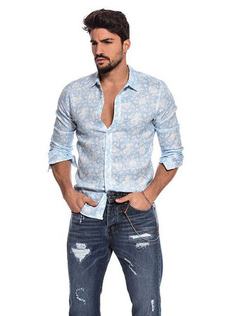 Camisa casual para hombre Cuello vuelto Casual Impreso azul bebé Camisas para hombre