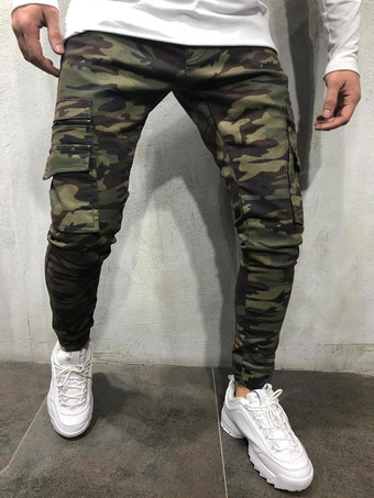 メンズパンツカジュアルカモフラージュスキニーハンターグリーンメンズパンツ