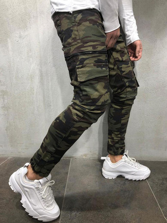 メンズパンツカジュアルカモフラージュスキニーハンターグリーンメンズパンツ