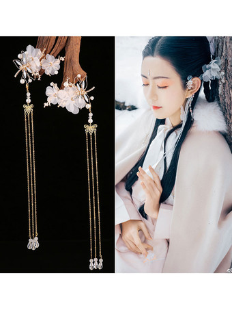 チャイニーズスタイルロリータヘッドドレスピンクメタルフリンジフラワーサクラ柄ヘッドフラワーアクセサリーロリータヘアアクセサリー