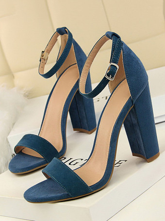 ティールヒールサンダルパープルスティレットヒールオープントゥテリーアッパーアンクルストラップヒール