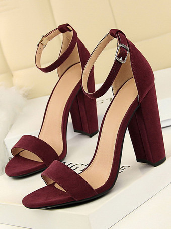 ワインレッド ヒールサンダルパープルスティレットヒールオープントゥテリーアッパーアンクルストラップヒール
