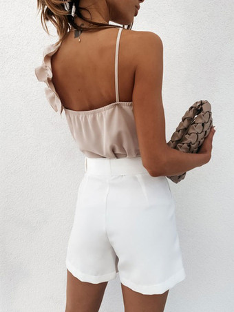 女性のためのセクシーなキャミトップVネックノースリーブポリエステルエリックホワイトサマートップス