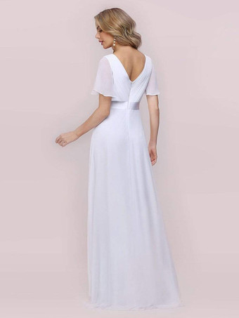 Robe de mariée simple robe de soirée de mariage col V manche courte au sol