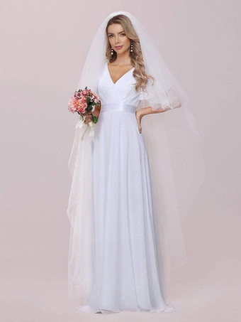 Robe de mariée simple robe de soirée de mariage col V manche courte au sol