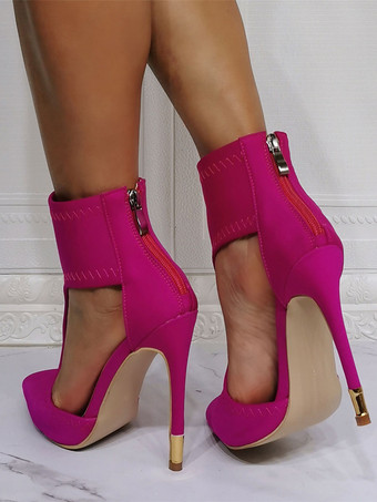 女性のハイヒール先のとがったつま先スチレットヒールシックなローズアンクルストラップヒール