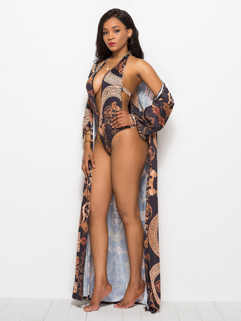 モノキニ水着ブラックVネックハイウエストサマービーチ水着女性用