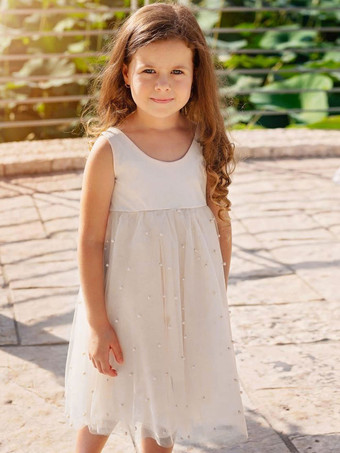 ホワイトシャンパン フラワー ガール ドレス ジュエル ネック ノースリーブ バタフライ フォーマル キッズ ページェント ドレス