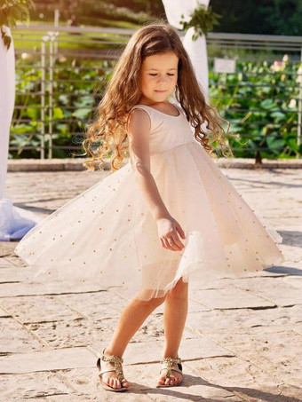 シャンパン フラワー ガール ドレス ジュエル ネック ノースリーブ バタフライ フォーマル キッズ ページェント ドレス