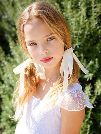 ホワイト フラワー ガール ドレス ジュエル ネック レース ノースリーブ 足首までの長さ A ライン リボン キッズ パーティー ドレス