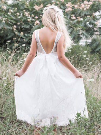 ホワイト フラワー ガール ドレス ジュエル ネック ノースリーブ サッシュ レース フォーマル キッズ ページェント ドレス