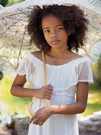 Robe de fille de fleur blanche en dentelle dos en V longueur au sol robe cortege enfant Milanoo