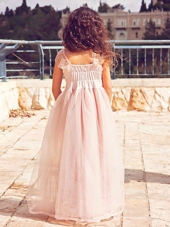 カメオ ブラウン フラワー ガール ドレス ジュエル ネック ポリエステル ノースリーブ 足首までの長さ A ライン レース フォーマル キッズ ページェント ドレス